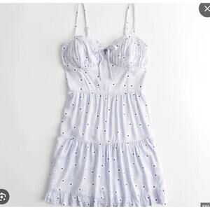 Hollister Blue Daisy Floral Tiered Mini Peasant Dress Size Large